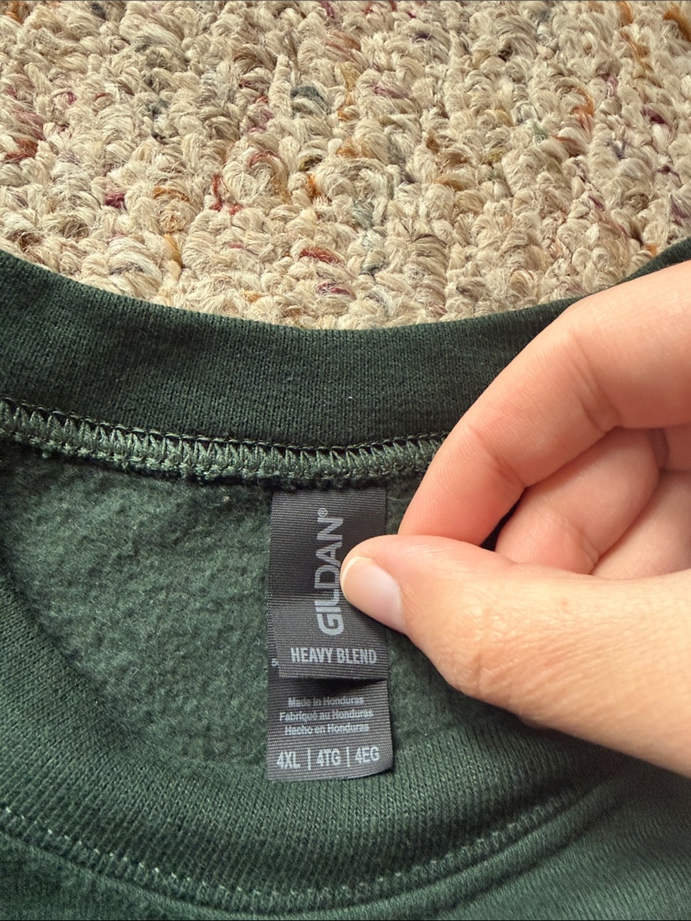 Gildan Forest Green Crewneck Sweater with Bow Grid Print - Picture 2 of 2